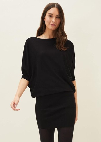 Phase Eight Becca Batwingted Dress Black Australia | SK4017526